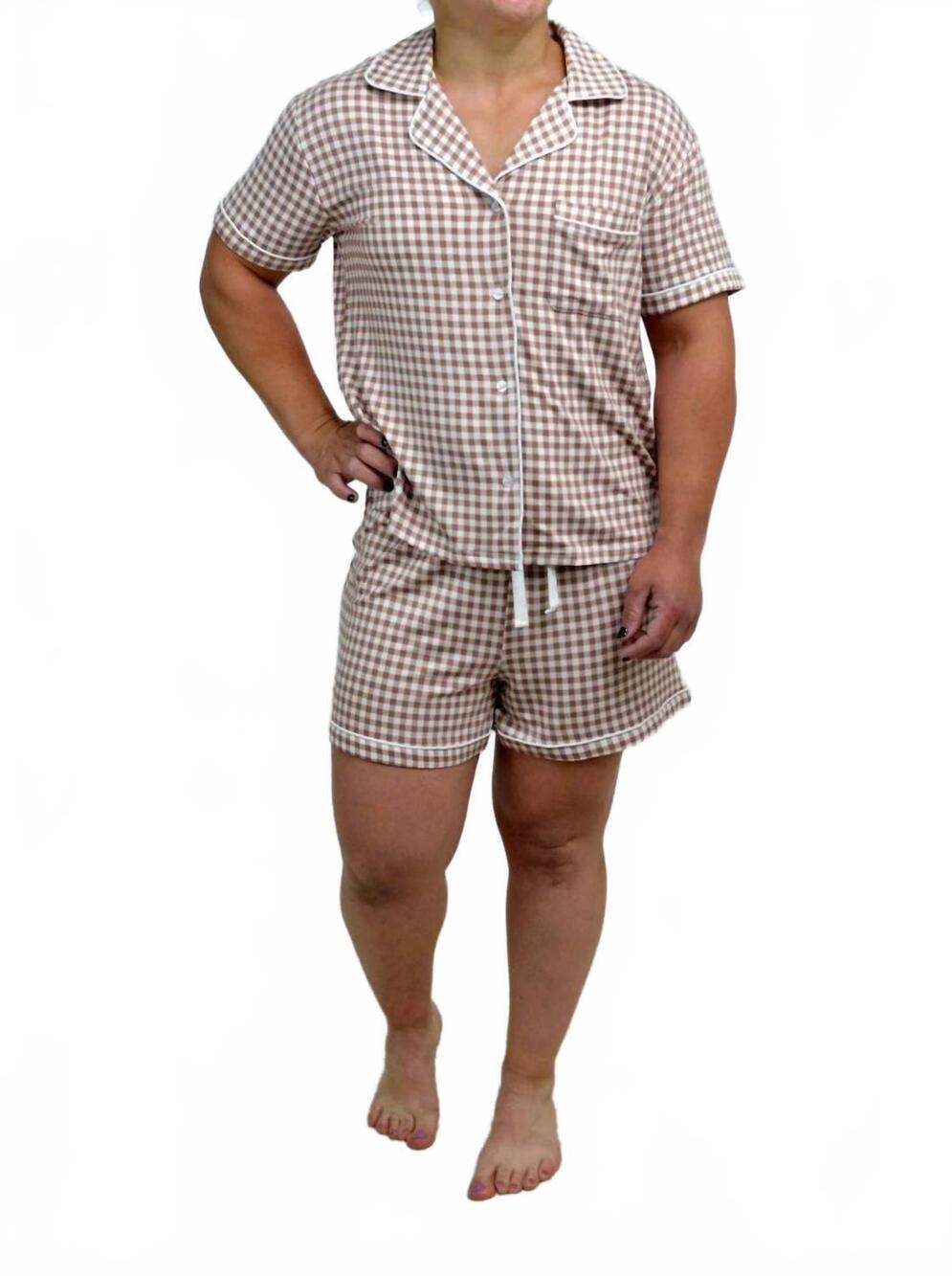NEW THREAD & SUPPLY nella pajama set in brown gingham